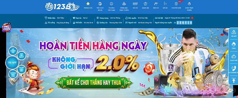 Hoàn tiền hàng ngày không giới hạn tại 123B