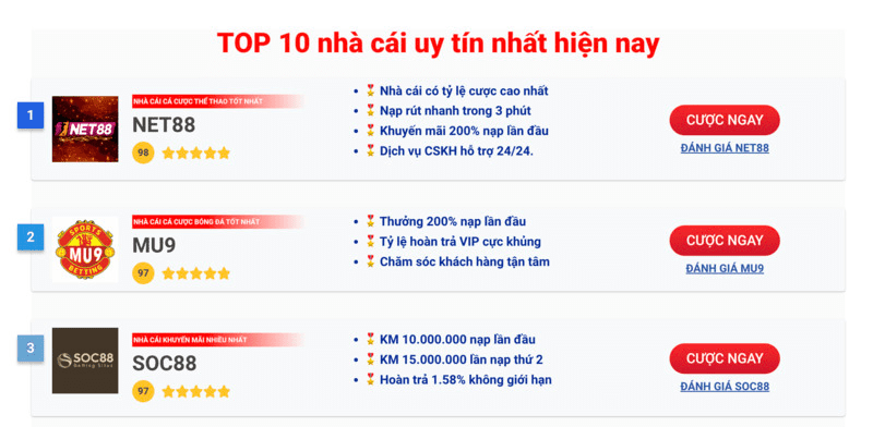 II. Các danh mục nổi bật tại Web nhà cái uy tín